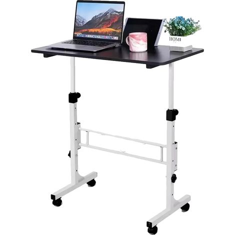 Bureau debout mobile, hauteur réglable, design portable, Noir (1/2)