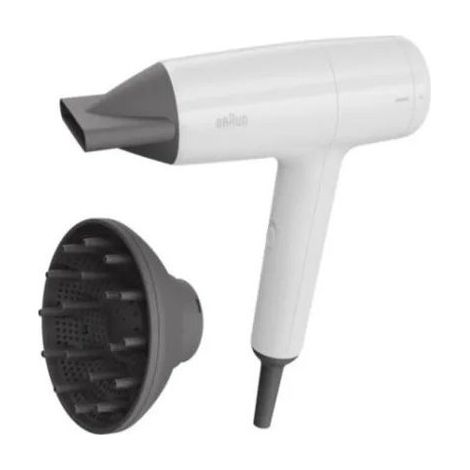 Braun asciugacapelli BRHD155E 1800W, diffusore e concentratore, 2 velocita', aria fredda, Bianco e nero
