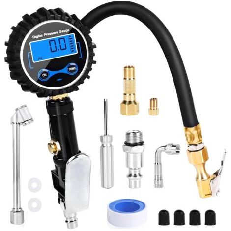 Gonfleur de pneu manomètre manomètre gonfleur de pression d'air gonfleur de pneu à air comprimé gonfleur de pneu numérique 200 PSI manomètre calibré haute précision pour voiture moto vélo (1/5)
