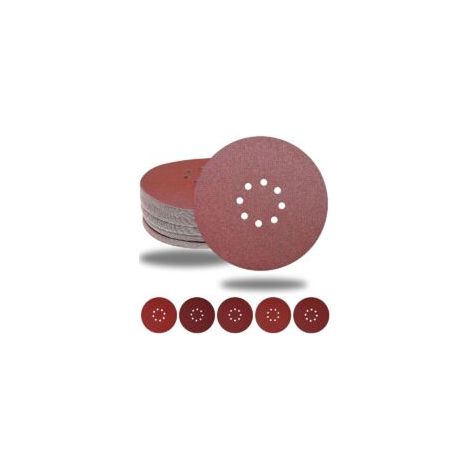 Dischi abrasivi da 225 mm, 50 pezzi, 8 fori, dischi abrasivi rotondi, carta vetrata per levigatrici per cartongesso, levigatrici a giraffa (50 pezzi - 10xP40/60/80/120/240 grana) - Crezuo