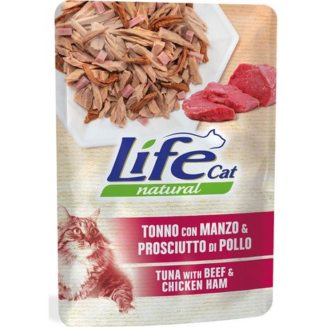 Life Cat Natural Tonno con Manzo e Prosciutto di Pollo - Life Cat Natural Tonno con Manzo e Prosciutto di Pollo - Bustina Da 70 Gr
