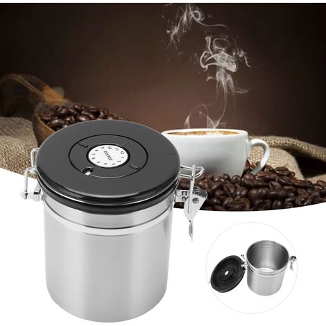 Kaffeedose aus Edelstahl 304 mit Löffel, luftdichtem Ventil, atmungsaktivem Aufbewahrungsbehälter, 1,5 l, Originalfarbe (1/5)