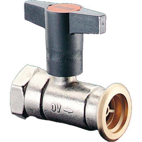 OVENTROP Válvula de bola de bomba Optibal P con rosca interior y brida de bomba PN 10, con válvula de cierre DN 32, Rp 1 1/4 x G 2, latón, niquelado, 1078172