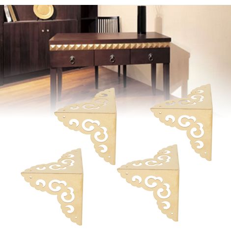 Set de 4 protections pour coins de meuble en métal doré - Protège coins de bureau, coffret bijoux, armoire (1/5)
