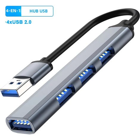 Station d'accueil multi-USB (USB 2.0) avec hub USB 3.0 à 4 ports, adaptateur OTG Type-C 3.1 et répartiteur USB. (1/5)