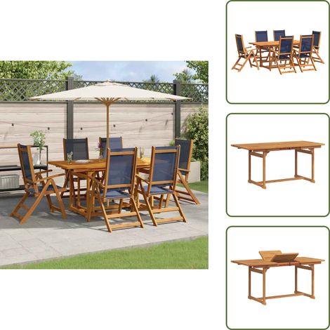 Ensemble à Manger de jardin 7pcs bois d'acacia solide textilène - Table De Jardin - Salon De Jardin - Mobilier De Jardin - Acacia Massif - Chaise Pliante