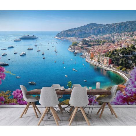 Fototapete Landschaft Stadt Ozean 3D-Optik, für Wohnzimmer und Schlafzimmer, 150 x 105 cm – Komplettset inkl. Kleister & Anleitung (1/5)