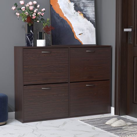 Meuble à Chaussures Gain de Place pour 24 Paires avec Étagères Réglables et 4 Tiroirs, en Bois, 120x24x81 cm, Marron (1/5)