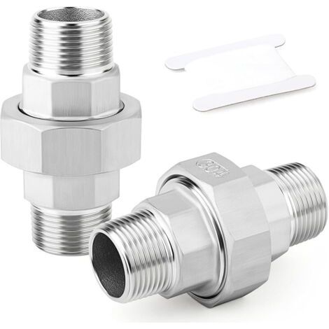 Pair 2 Piece 1/2\" BSP Male Stainless Steel 304 Pipe Fitting, Union, Threaded Adapter for Water/Oil/Gas (1/5)