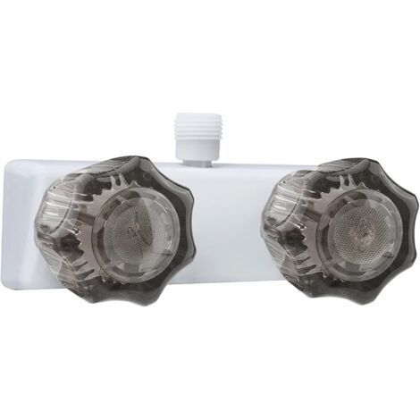 RV Shower Faucet. 4" RV Camper Shower Faucet Valve Diverter Replacement with Dual Smoked Acrylic Knobs for Outside and Inside Bathroom (White+Smoke Gray) (1/5)