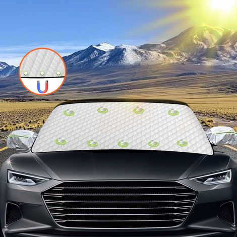 Jiubiaz Auto Frontscheibenabdeckung 145 x 113 cm mit 9 Magneten und Spiegelabdeckungen, Frostschutz und Sonnenschutz, Silber (1/5)