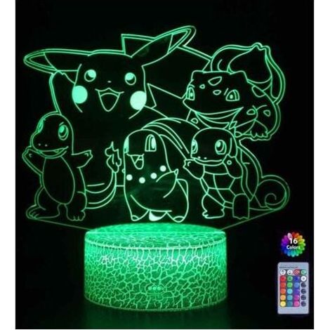 Lampada notturna 3D Pokemon Pikachu, lampada da comodino a LED con telecomando, 16 colori variabili, spina USB, TRIMEC (1/5)
