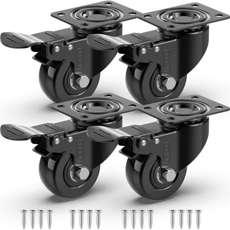 Ruote girevoli per mobili con freno + viti - 50 mm fino a 200 kg - Ruote senza segni per carichi pesanti - Ruota in gomma per carrello - Nero (1/5)
