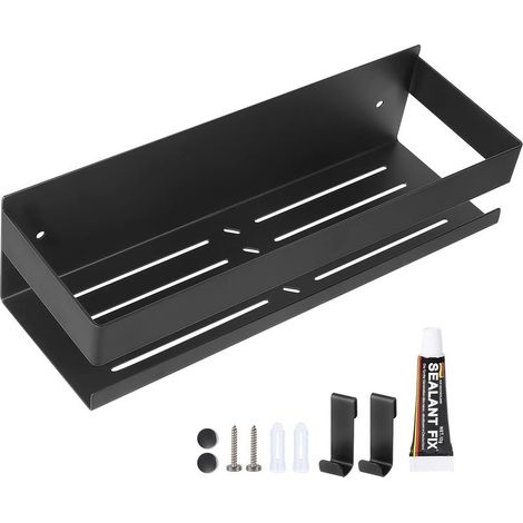 CYRILL –Étagère Douche Murale 30CM Etagere Salle de Bain avec 2 Crochets, Porte Savon Douche sans Perçage, Tablette Acier INOX Étagère de Rangement Support Salle de Bain, Porte pour Shampoing Gel Noir (1/5)