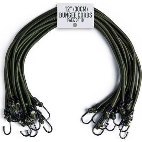 12" (30CM) Sangles de Serrage - Pack de 10 - Crochet Tendeur - Tendeurs avec Crochets pour Bagages, Barres de Toit, Camping - Résistance aux UV & Conditions Climatiques (1/5)