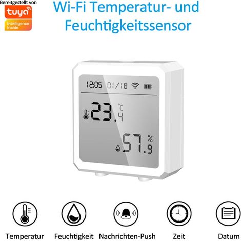 Tuya Smart WiFi Temperatur Feuchtigkeitssensor Indoor Hygrometer Thermometer APP Fernbedienung mit LCD Display T&H Sensor ℃/℉ Umschaltbar Kompatibel mit Alexa Google Home,Weiß (1/5)
