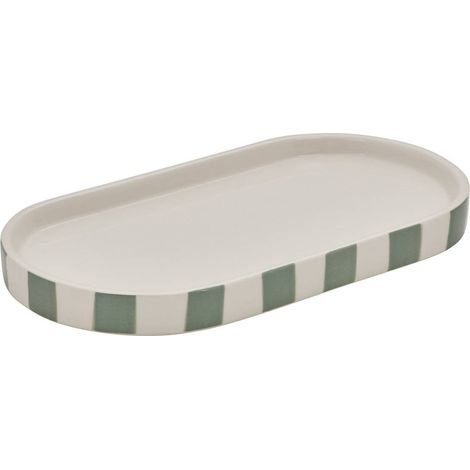 Vassoio strio in gres 24 cm verde celeste a righe - 5five