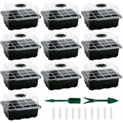 10 Mini serres pour plantes (120 cellules), plateau + couvercle inclus, durables, pour culture semences/démarrage plantes intérieur