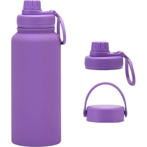 Gourde isotherme – grande gourde en acier inoxydable – 1 litre, idéale pour le sport et les voyages – étanche et à isolation thermique – avec 2 bouchons – parfaite pour la salle de sport et la randonn (1/5)