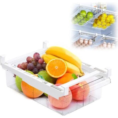Tiroir de réfrigérateur extensible, 30,5 x 20 x 9,5 cm — Bac de rangement transparent avec poignée — Pour légumes, fruits et boissons