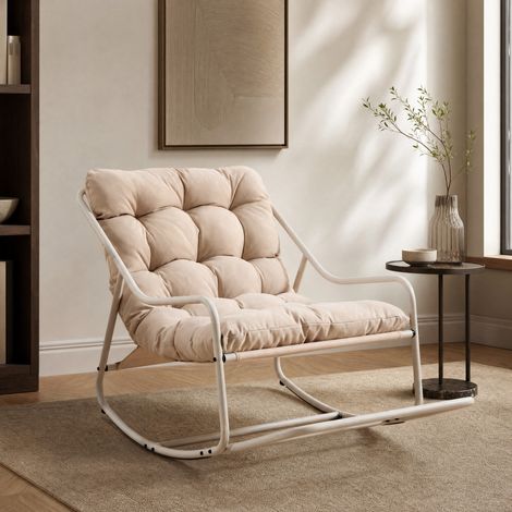 Sillón mecedora 75x116x82 cm de acero beige con cojín grueso, para lectura y descanso – MEUBLIV (1/5)