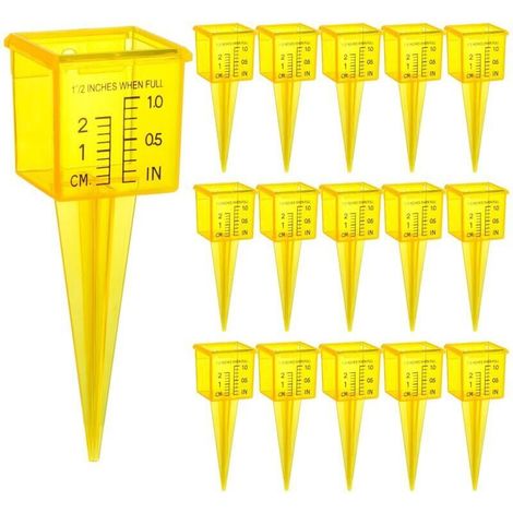 Set of 15 3.5cm Rain Gauges with Wide Opening, Water Measuring Tool for Lawn, Garden, Yard, Bright Yellow, Transparent, Zero to 0.6cm from Bottom (1/4)