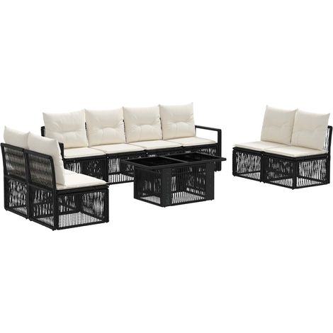 Conjunto de sofás de jardín 9 uds. Negro y Blanco Crema vidaXL (1/5)