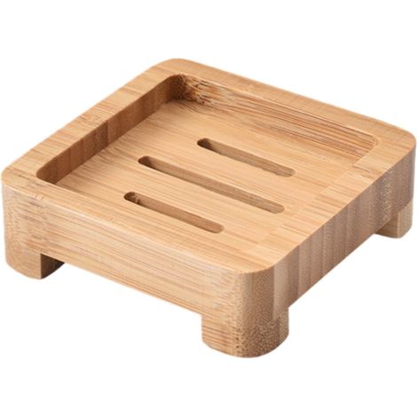 Porte-savon carré avec système d'égouttage - Étagère de salle de bain - 10 x 10 x 3 cm - Couleur bois naturel - 1 pièce (1/5)