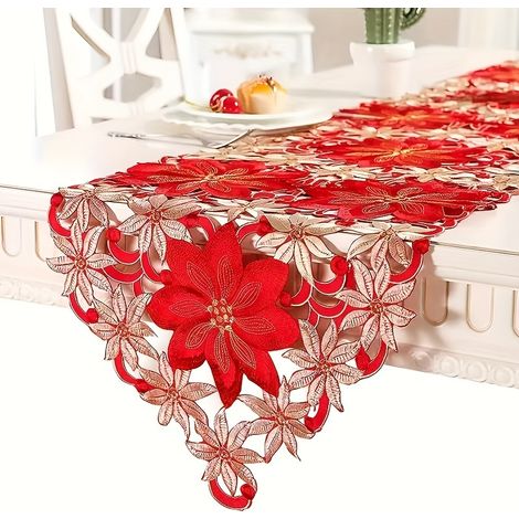 Le fabricant vend des nappes de Noël rouges ajourées brodées, des drapeaux de table et des sets de table (1/5)