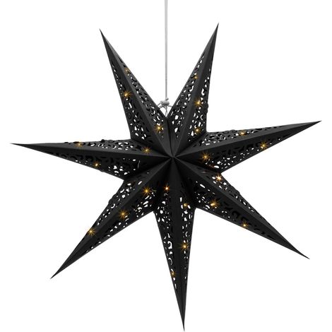 LED Papierstern zum Hängen in schwarz - Ø 60 cm - Weihnachts Stern Deko Beleuchtung warm weiß - Adventsstern Dekoleuchte Stimmungslicht für Weihnachten Advent Winter