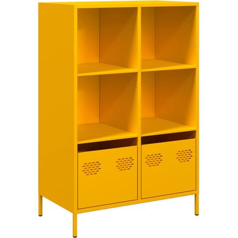 Maison La Vie - Buffet haut pour salon - Meuble de rangement jaune moutarde 68x39x103,5 cm acier bu1458