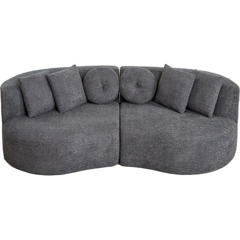 CHICFURN Divano modulare curvo 223x109 cm in ciniglia antracite, 2 moduli senza braccioli (1/5)