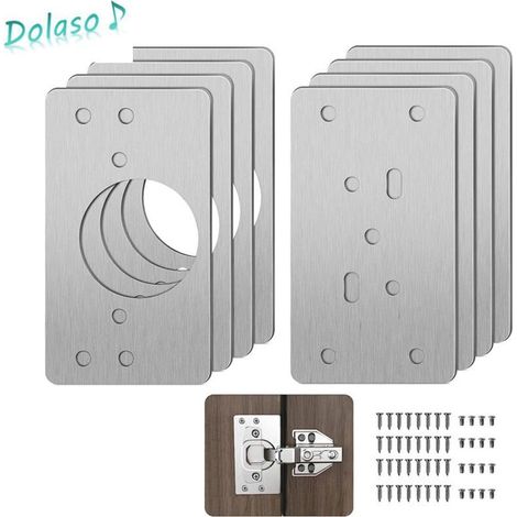 Stainless steel furniture hinge repair plate. Set of 8 plates with 48 screws. Simple and durable installation. (1/4)