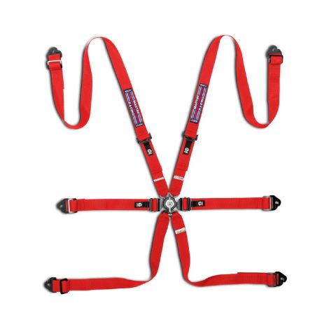 Cintura competition H-2PD MR Martini Racing Rossa a 6 punti nastri 2" specifici FHR fibibia in alluminio e regolatori bretelle addominali in acciaio altoresistenziale