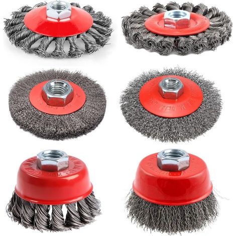 Lot de 6 brosses métalliques M14 pour perceuse meuleuse, diamètre 75 mm/100 mm, pour bois et méta, pour éliminer la rouille, la peinture (1/5)