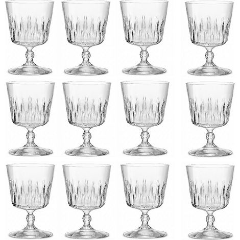 Set 12 Calici Acqua bicchiere 29 cl Vetro Ultra Brillante e Resistente Stile Vintage Bicchieri con Gambo Lavorato H 15 cm Bor-mioli Luigi in Star Glass