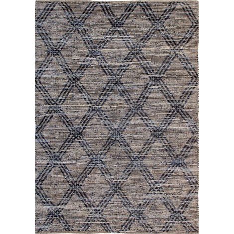 Tapis Berbère Navy 160 x 230 cm en Fibres Naturelles Recyclées Denim et Chanvre Tissé Main - PANGIVO