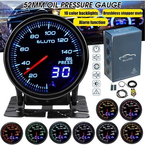 Indicateur de pression d'huile universel 2 "52mm 12V avec capteur 10 couleurs LED visage teinté PSI (1/3)