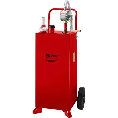 VEVOR Tanque de combustible 30 galones con 2 ruedas bomba de transferencia manual contenedor de combustible diesel de gasolina para automóviles, cortadoras de cesped, vehículos, barcos, rojo