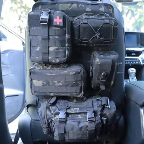 Lot de 6 sacs de rangement tactiques pour siège arrière de camion avec panneaux Molle pour véhicules, voitures et SUV avec de nombreux compartiments pratiques (camouflage noir) (1/5)