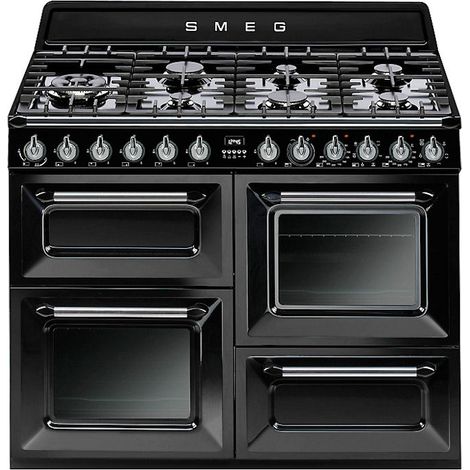 Smeg – Cuisinière gaz 1100mm – 7 foyers – 3 fours électriques – Autonettoyant – Puissance totale 15600W – Classe A – Design noir (1/2)