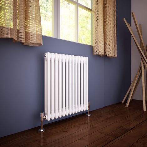 ELEGANT 600 x 592 mm White Traditional Designer Radiator Horizontal Column Radiator Heater Double Panel + Anthracite Thermostatic Radiator Valves (1/5)