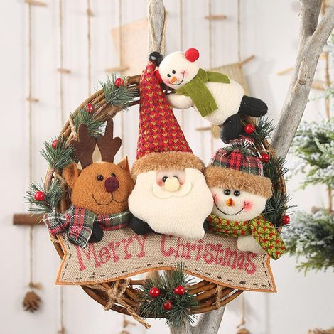 Guirlande de Noël pour porte d'entrée, nouvelles décorations de Noël, guirlande de fleurs artificielles, guirlande en rotin, pendentif en forme de bonhomme de neige/d'élan, décoration de Noël, pour dé (1/5)
