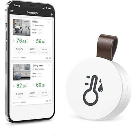Thermomètre et hygromètre sans fil – Appareil de mesure de température et d'humidité WiFi avec notification via application et fonction d'enregistrement des données (1 pièce) (1/4)