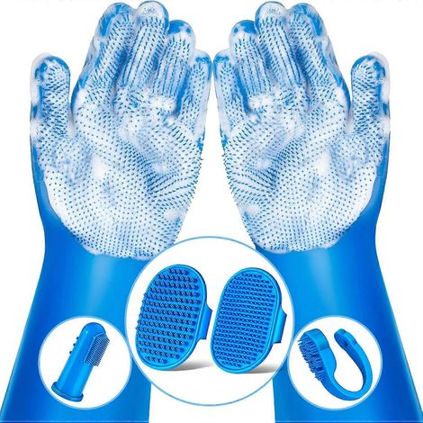 Kit de toilettage et de lavage pour animaux (6 pièces) Gants de bain pour chien Gants en silicone résistants à la chaleur Accessoires de bain pour chat et chien (1/5)