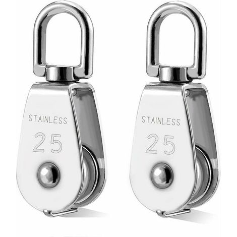 Poulie De Levage - En Acier Inoxydable 304 - Diamètre Roue 25 Mm - Charge Max 150 Kg - Pour Traction De Câble Ou Corde - Lot De 2 (1/5)