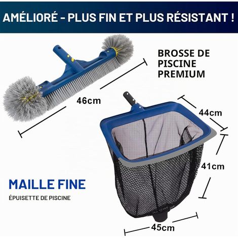POOLAZA Kit de nettoyage de piscine - Filet de skimmer à mailles fines et brosse de piscine avec extrémités rondes pour le nettoyage - Filet de piscine avec cadre solide et brosse de 45 cm avec (1/4)