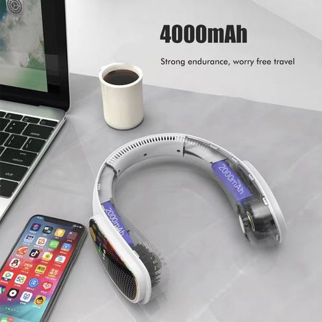 Ventilateur de cou portable sans mains, rechargeable USB, sans pales, silencieux, pour sports extérieurs, bureau et voyages (1/5)