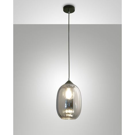 INFINITY SOSPENSIONE 1 LUCE D.20cm IN VETRO  FUME' E STRUTTURA IN METALLO NERA ATTACCO E27