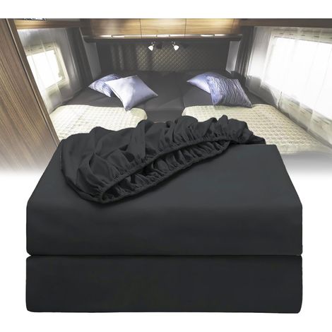 Draps-Housse Set 3pcs Lits Camping-Car, 100% Coton, Noir (1/5)